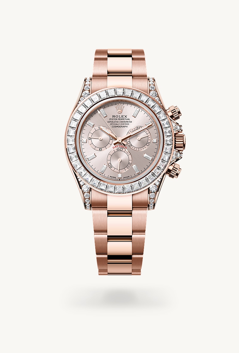 Rolex Cosmograph Daytona de 18 ct Everose gold with lugs set with diamonds, M126595TBR-0001 - Jael Joyería