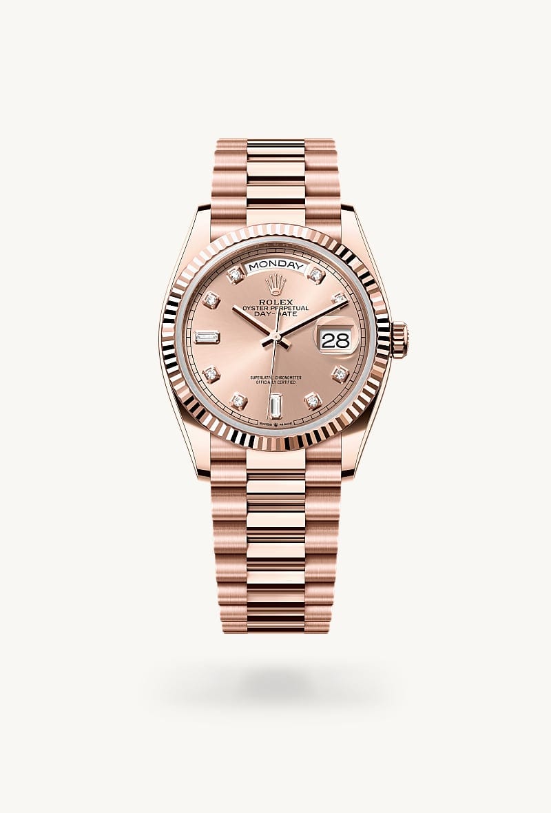 Rolex Day-Date de 18 ct Everose gold, M128235-0009 - Jael Joyería
