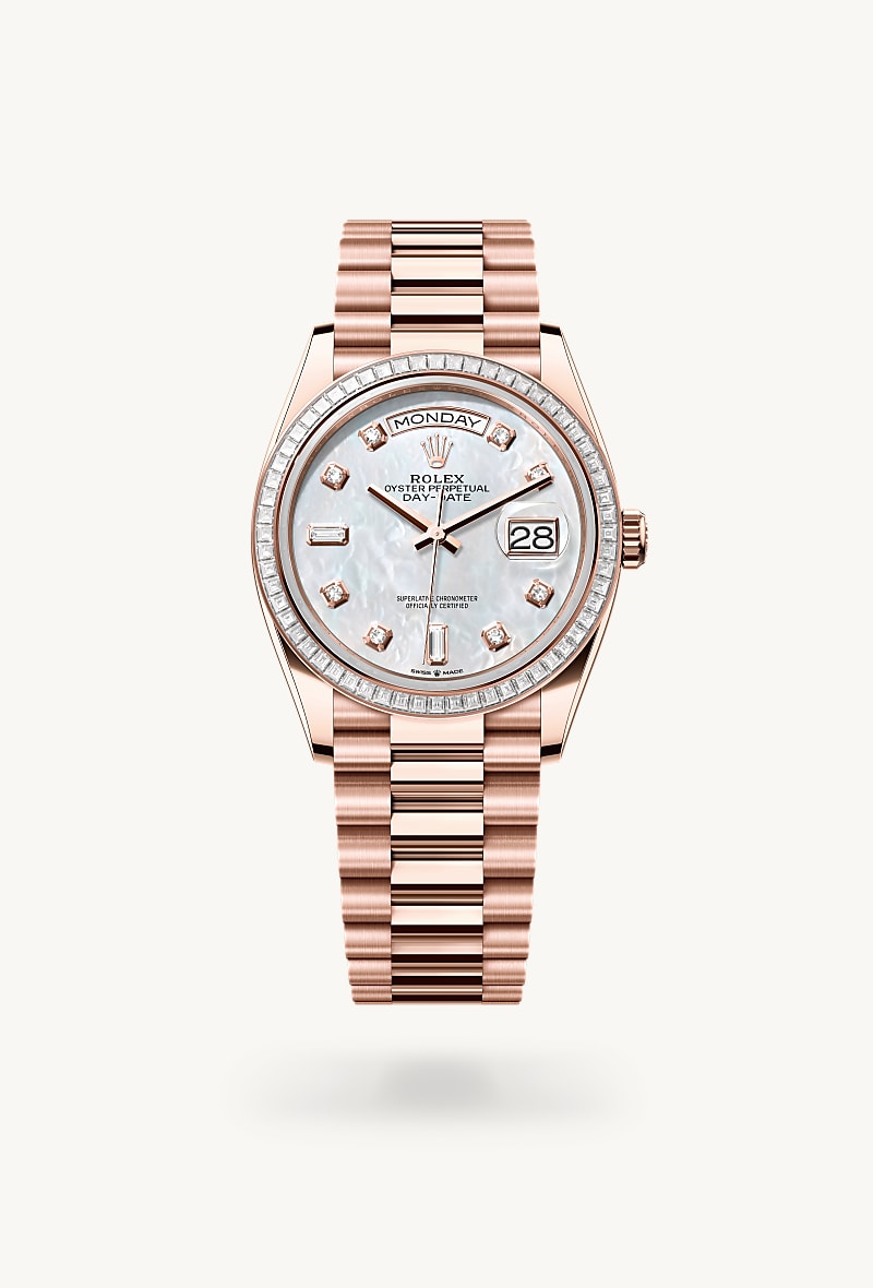 Rolex Day-Date de 18 ct Everose gold, M128395TBR-0006 - Jael Joyería