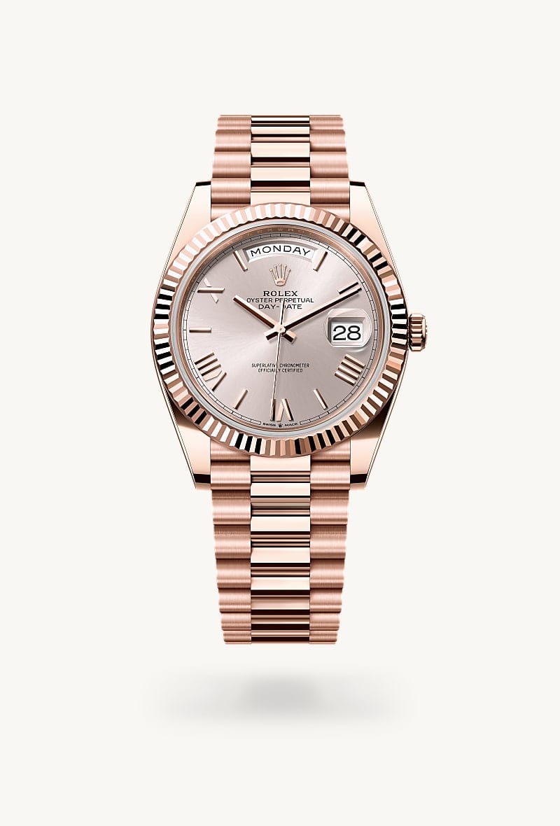 Rolex Day-Date de 18 ct Everose gold, M228235-0001 - Jael Joyería