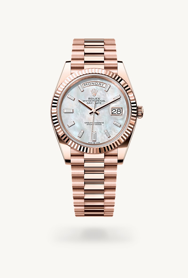 Rolex Day-Date de 18 ct Everose gold, M228235-0056 - Jael Joyería
