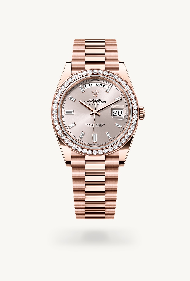 Rolex Day-Date de 18 ct Everose gold, M228345RBR-0007 - Jael Joyería