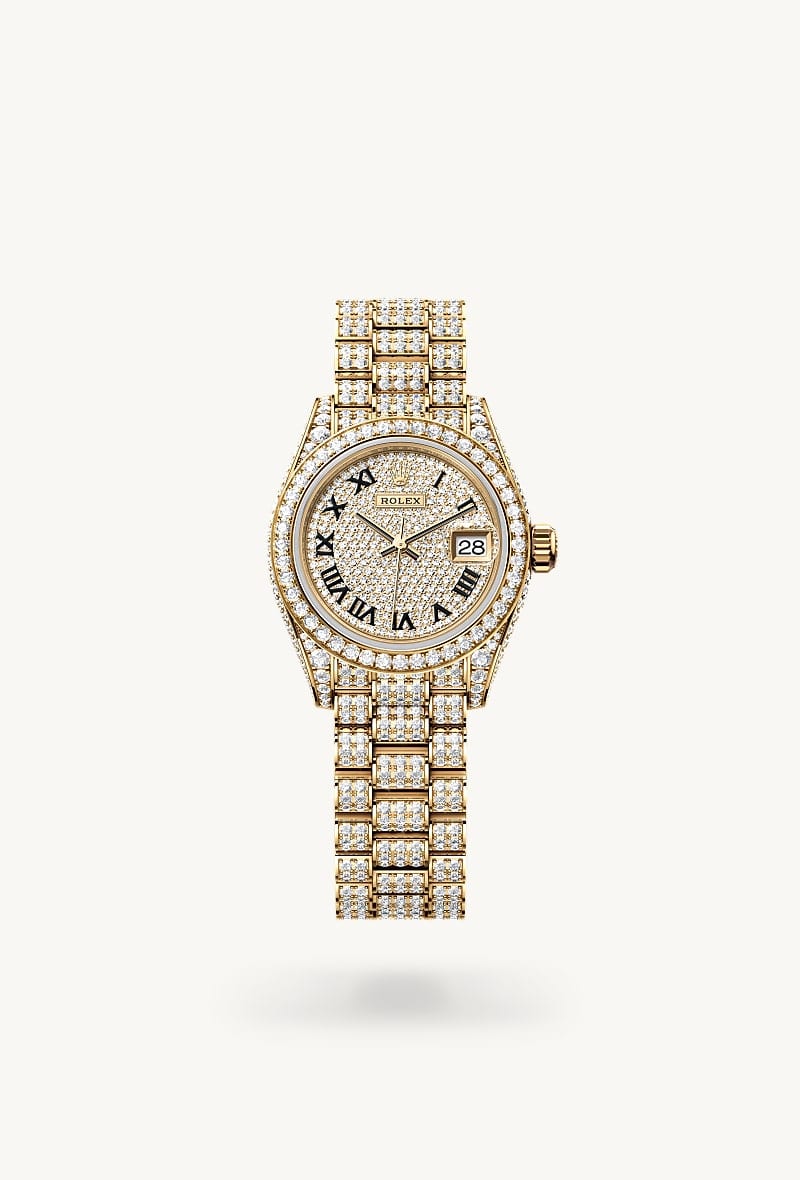 Rolex Lady-Datejust de 18 ct yellow gold with case sides and lugs set with diamonds, M279458RBR-0001 - Jael Joyería