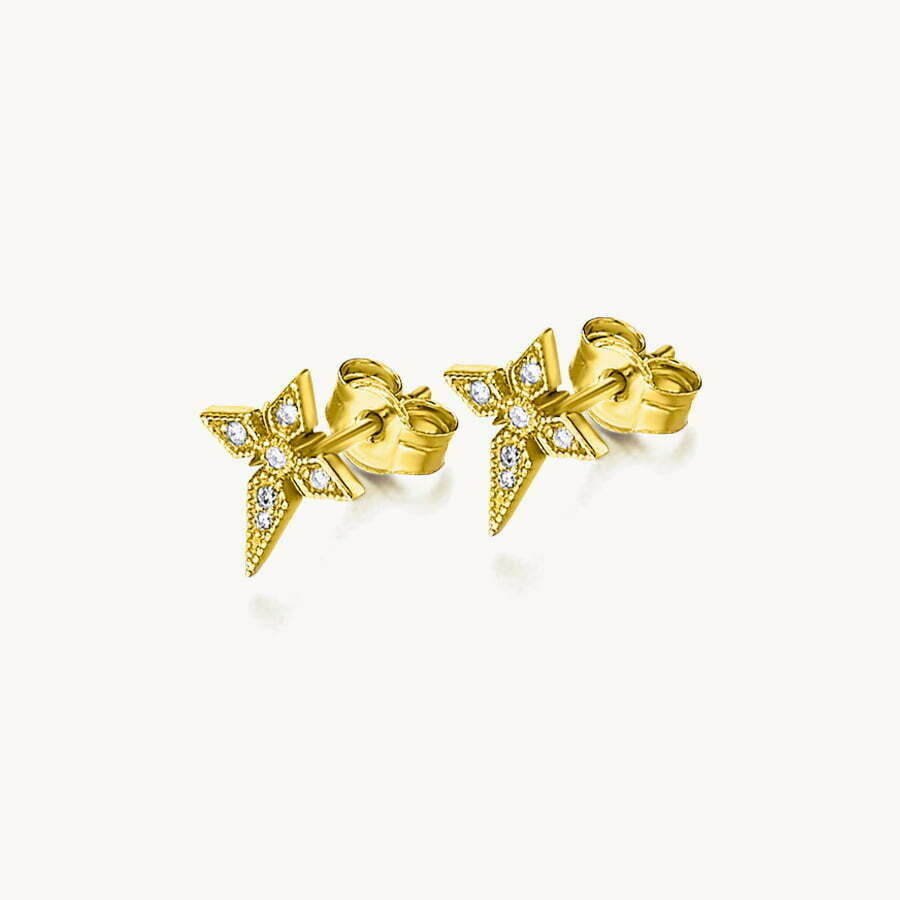 ART DECO GOLD CROSS EARRINGS WITH DIAMONDS