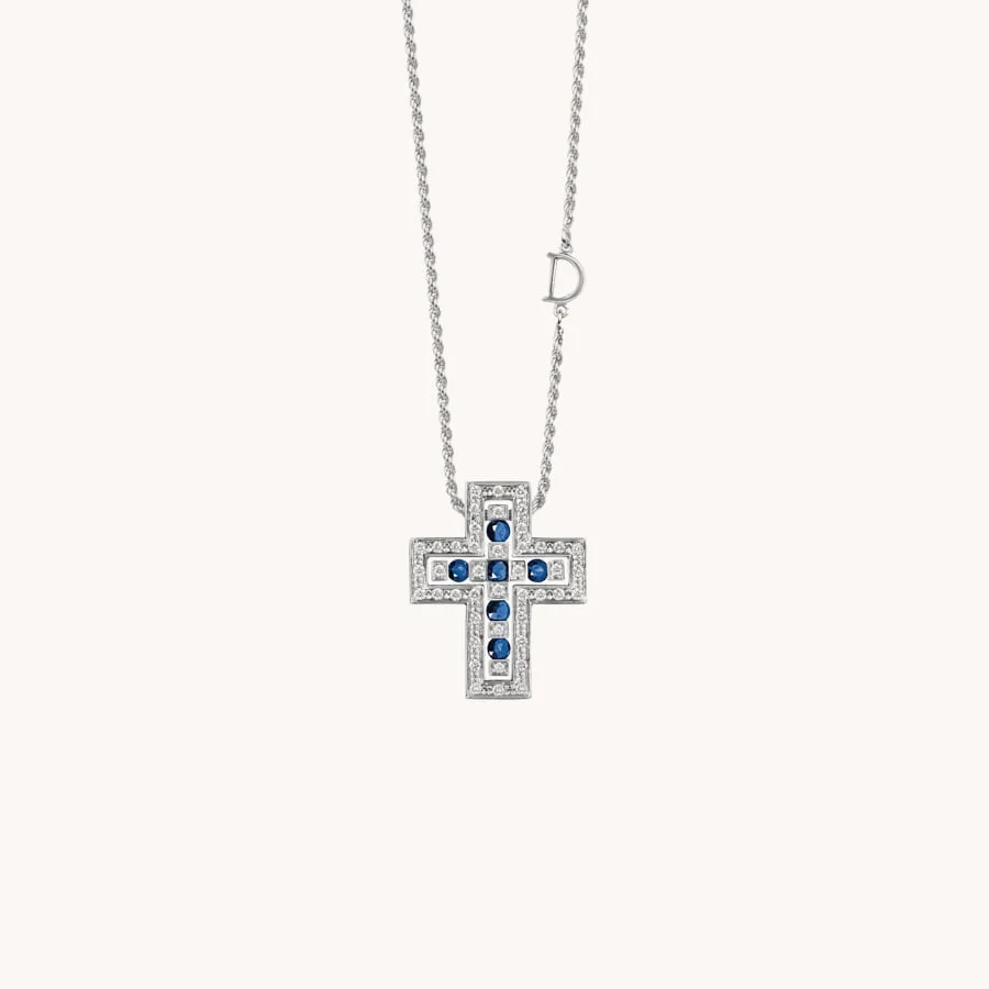 CHAIN NECKLACE DAMIANI CROSS BELLE EPOQUE BRILLIANTS AND SAPPHIRES