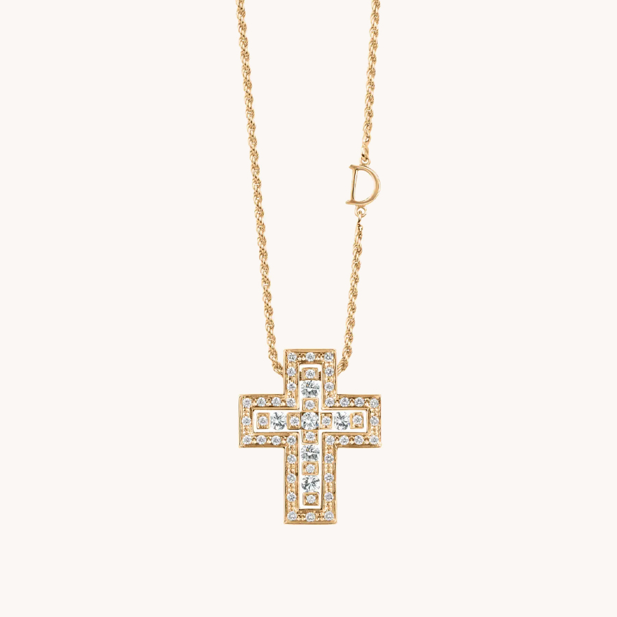 DAMIANI BELLE ÉPOQUE CROSS CHAIN IN YELLOW GOLD AND DIAMONDS
