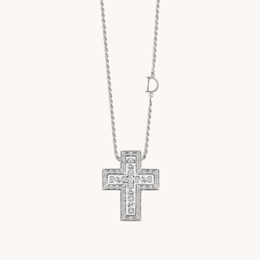 CHAIN WITH DAMIANI BELLE ÉPOQUE CROSS IN WHITE GOLD AND DIAMONDS