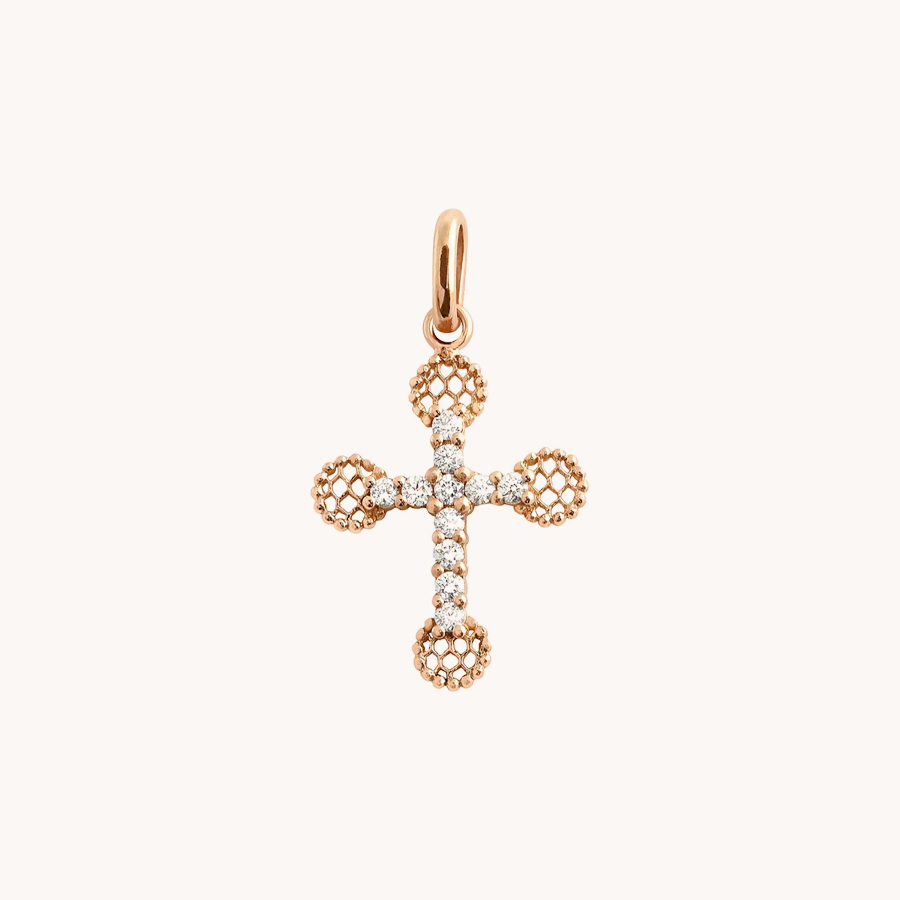 PENDANT GIGI CLOZEAU SMALL LACE CROSS ROSE GOLD DIAMONDS