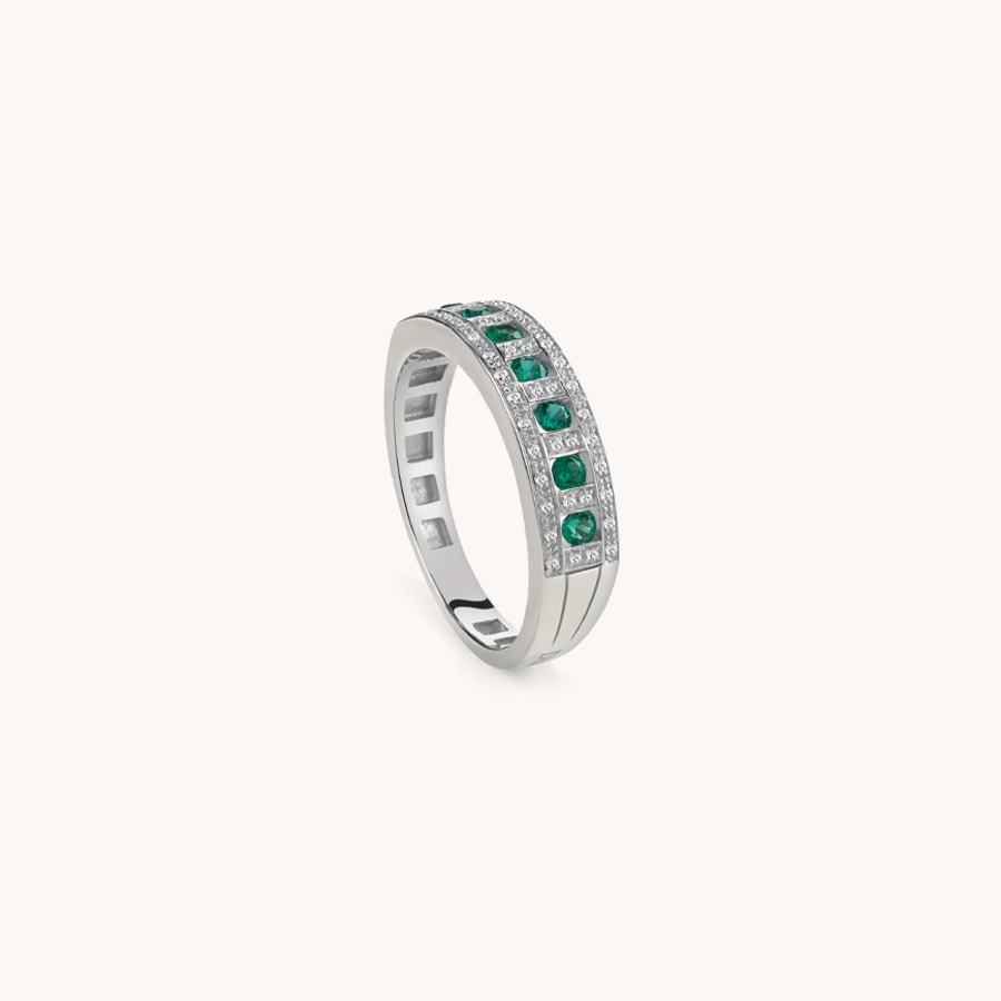 DAMIANI BELLE ÉPOQUE WHITE GOLD, DIAMOND AND EMERALD RING
