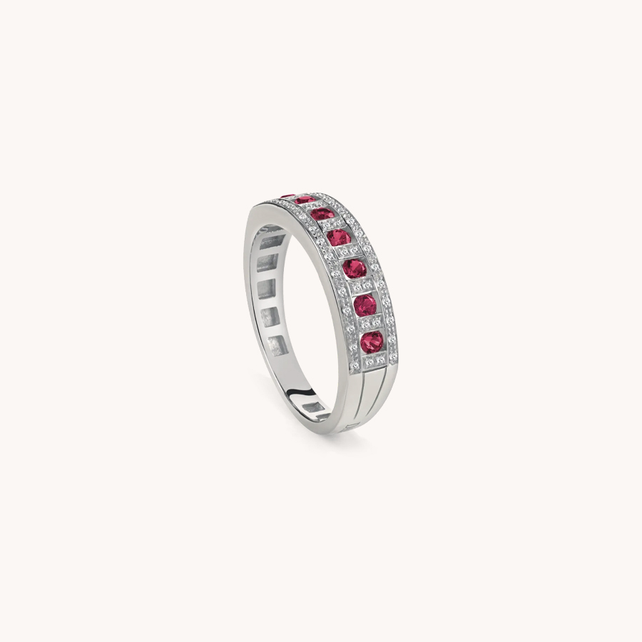 DAMIANI BELLE ÉPOQUE RING IN WHITE GOLD, DIAMOND AND RUBIES
