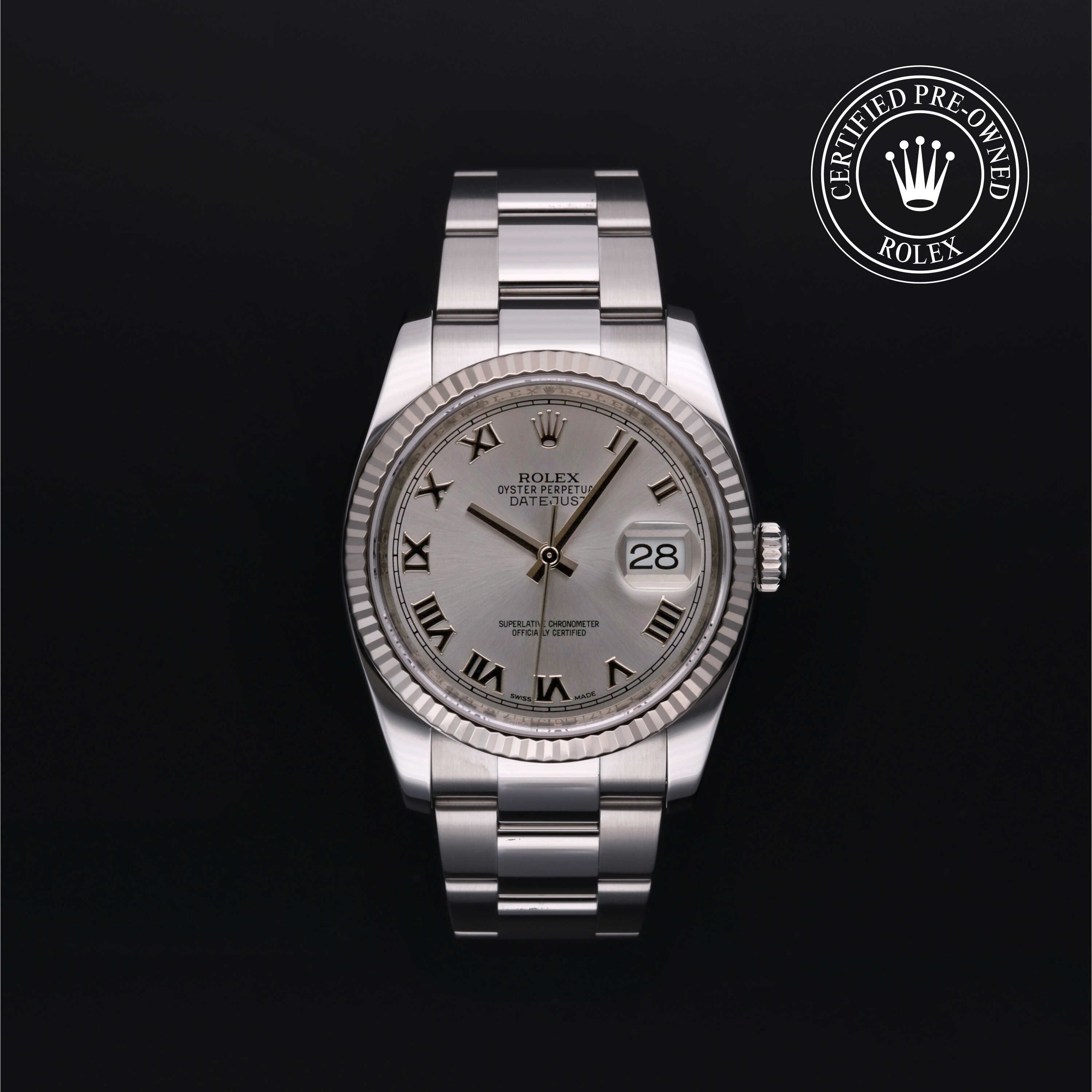 O.P DATEJUST 36MM, AC, BISEL ORO BLANCO, ESF. GRIS