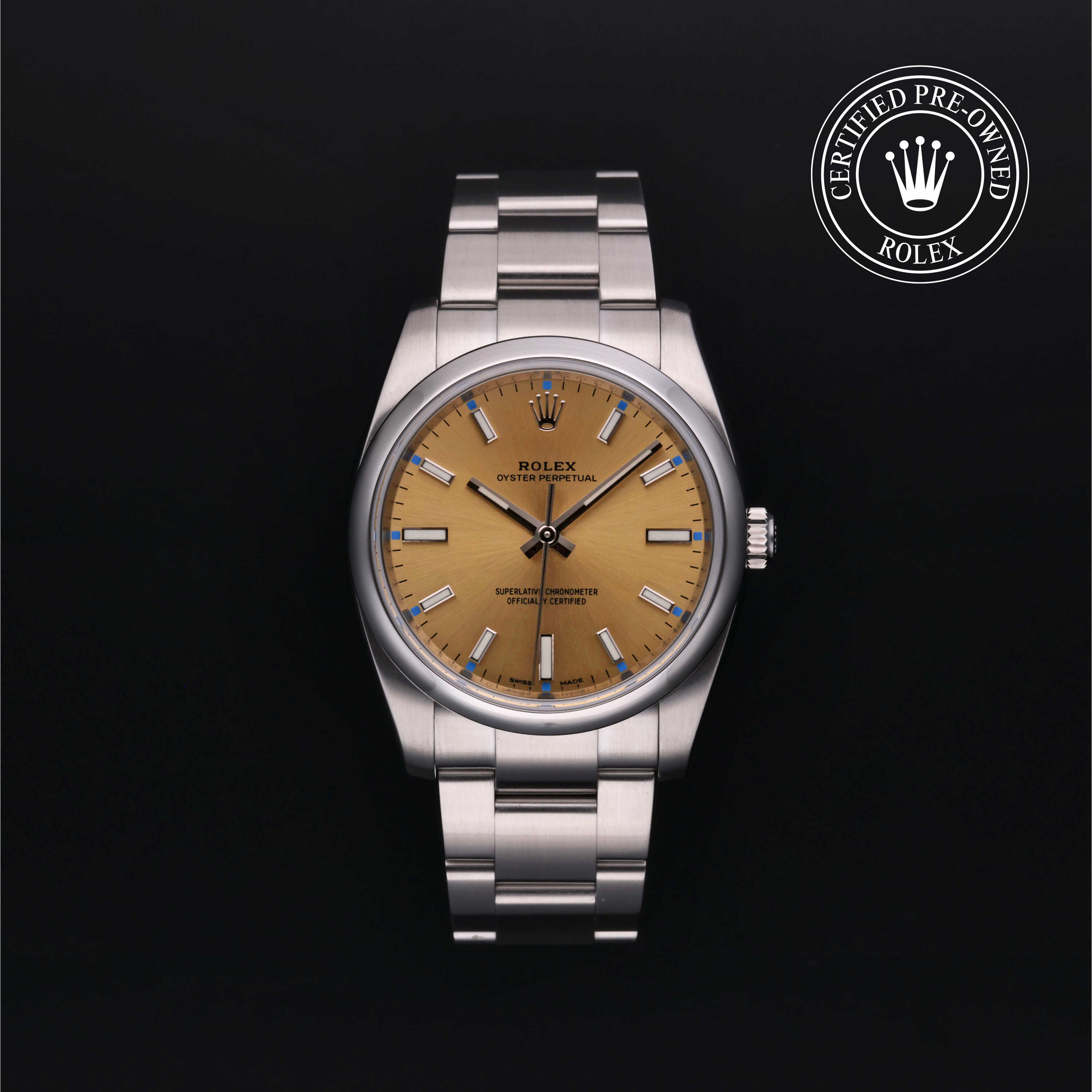 ROLEX OYSTER PERPETUAL 34MM, AC, ESF. AMARILLA