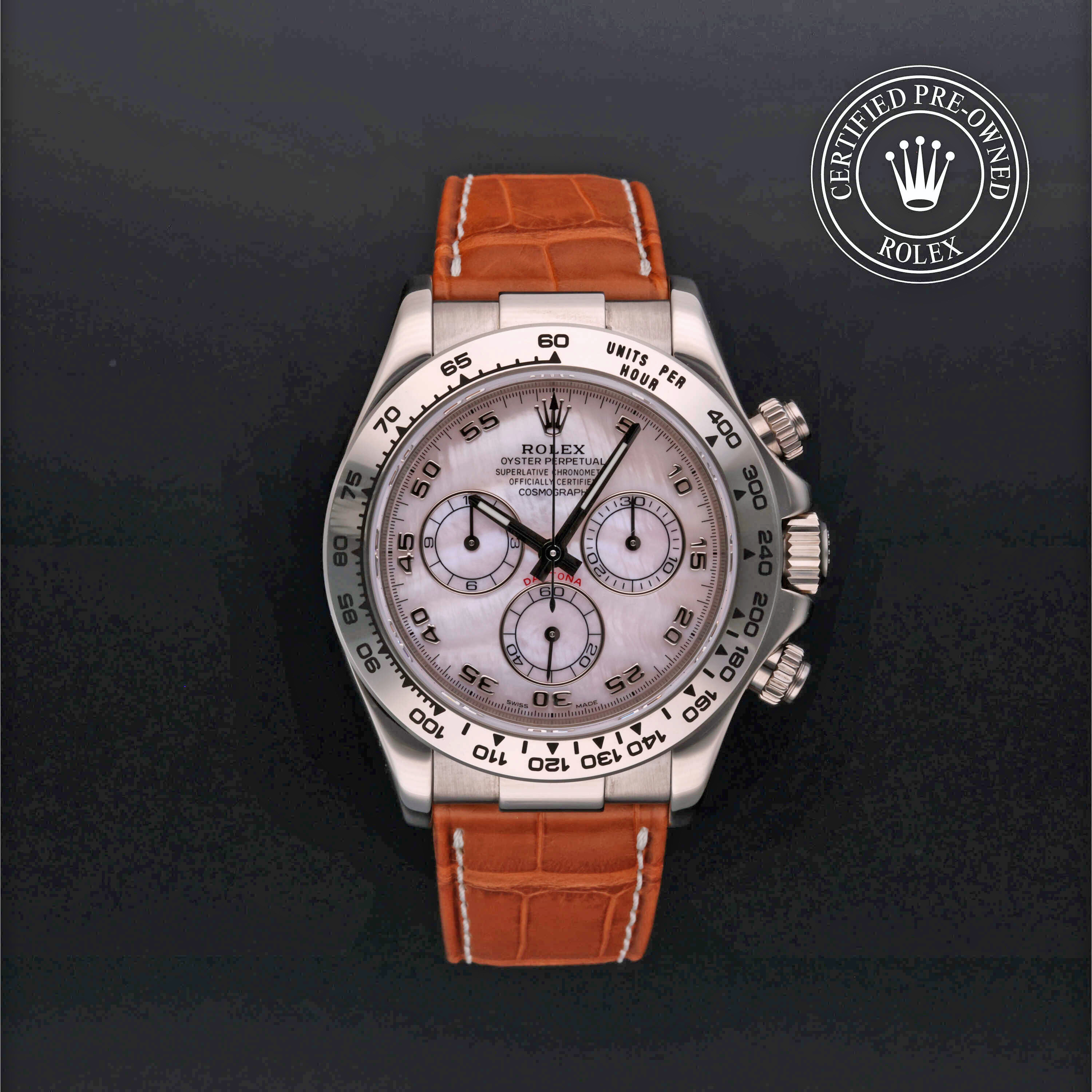 COSMOGRAPH DAYTONA 40MM, ORO BLANCO, ALIGATOR MARRON, ESF. NACAR BTS