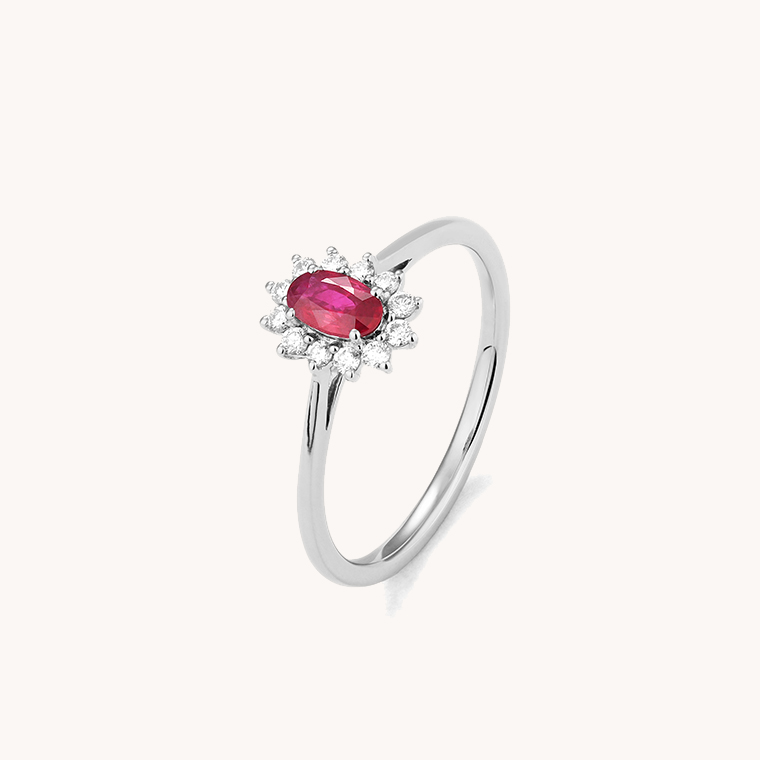 JAEL SOLITAIRE WHITE GOLD RING, RUBY AND DIAMONDS