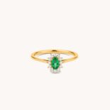 JAEL SOLITAIRE YELLOW GOLD RING, CENTRAL EMERALD AND DIAMONDS